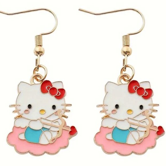 Hello Kitty Cupid Earrings Enamel Love Arrow Sanrio Dangle  Goth Emo Scene Gift - Picture 1 of 2